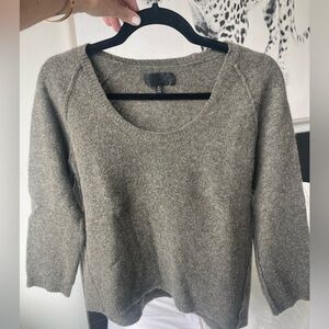 Nili Lotan Cashmere Sweater Olive Green Cropped Knit 3/4 Sleeve Size M
